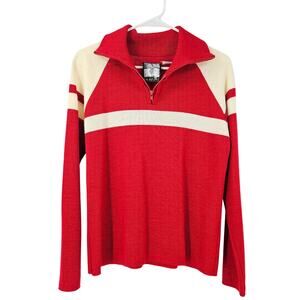 Takeout Polo Sweater Red Wool Blend 1/4 Zip Color Block Long Sleeve Pullover L